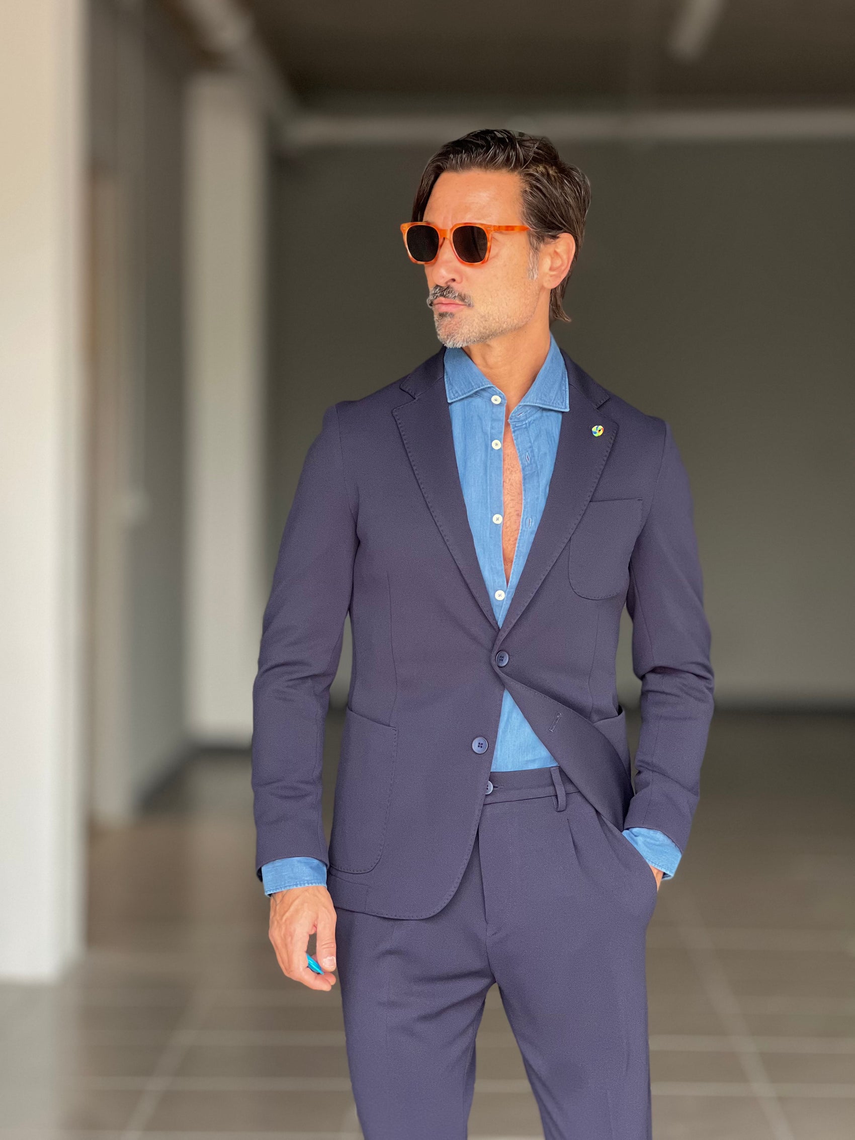 *ABITO  BLU MONOPETTO OPERATO PANTALONE MEZZAMOLLA 00200