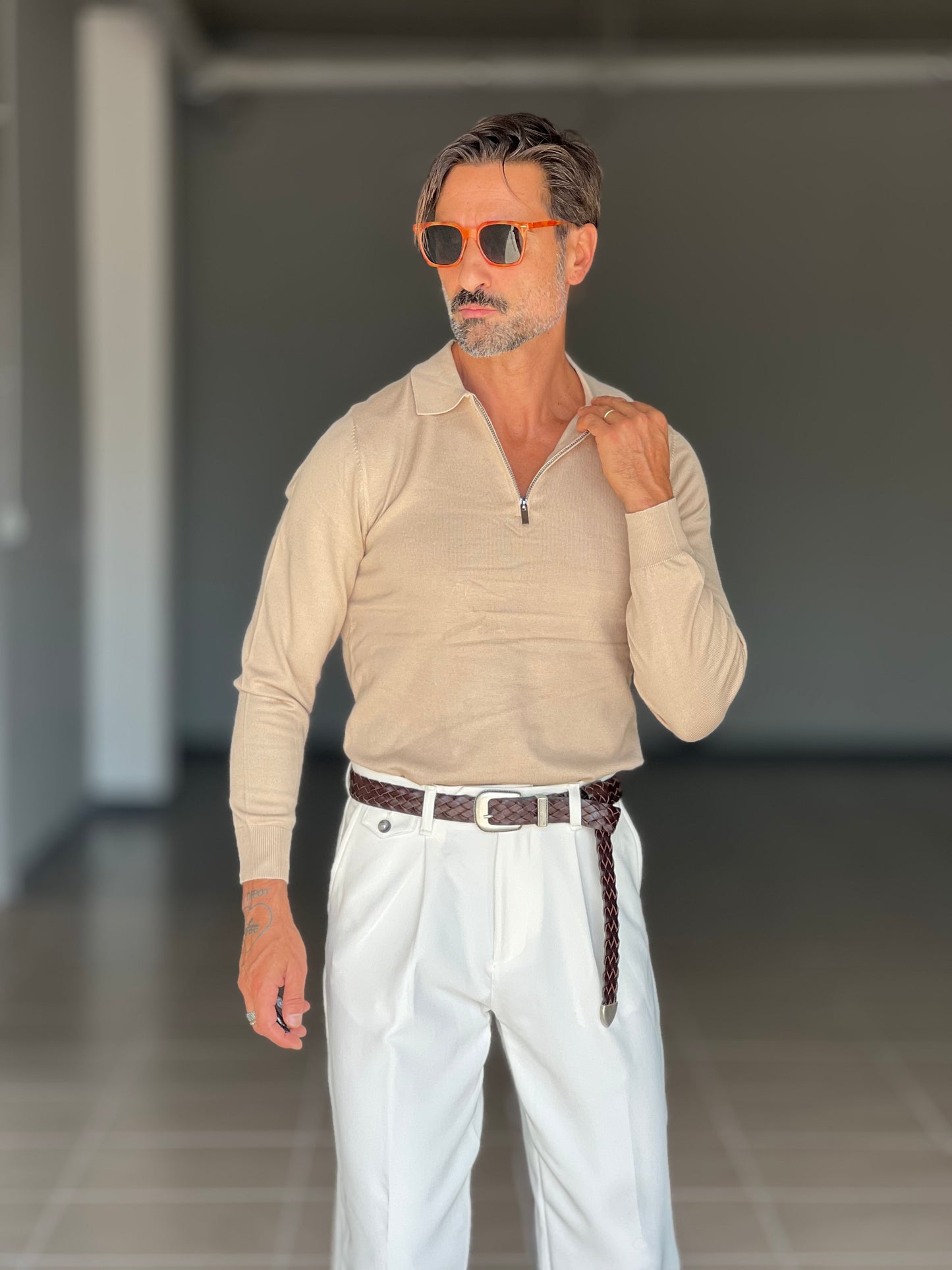 POLO CAMMELLO  RASATA ZIP  VISCOSA E MISTI