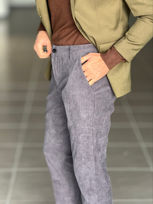 PANTALONE PIOMBO VELLUTO MILLERIGHE GAMBA DRITTA TASCA AMERICA