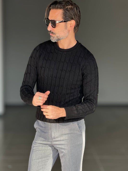 BLUE THREAD COTTON CREW NECK SWEATER