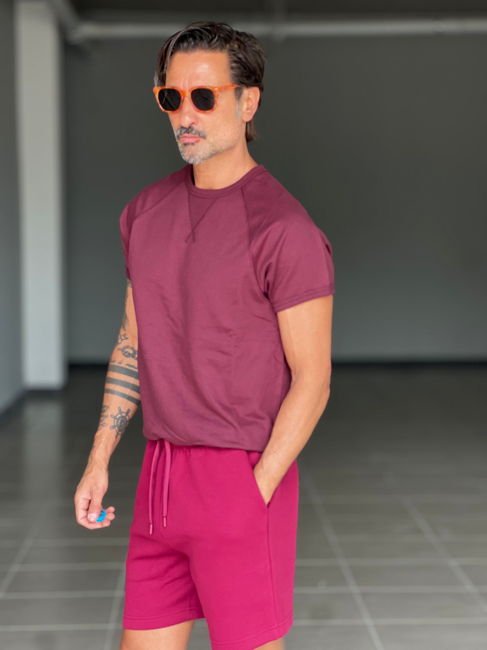 MAGLIA FELPA PRUGNA MEZZA MANICA
