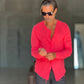 CAMICIA COREANA. ROSSA CORALLO GOFFRATA COTONE  EFFETTO LINO 278