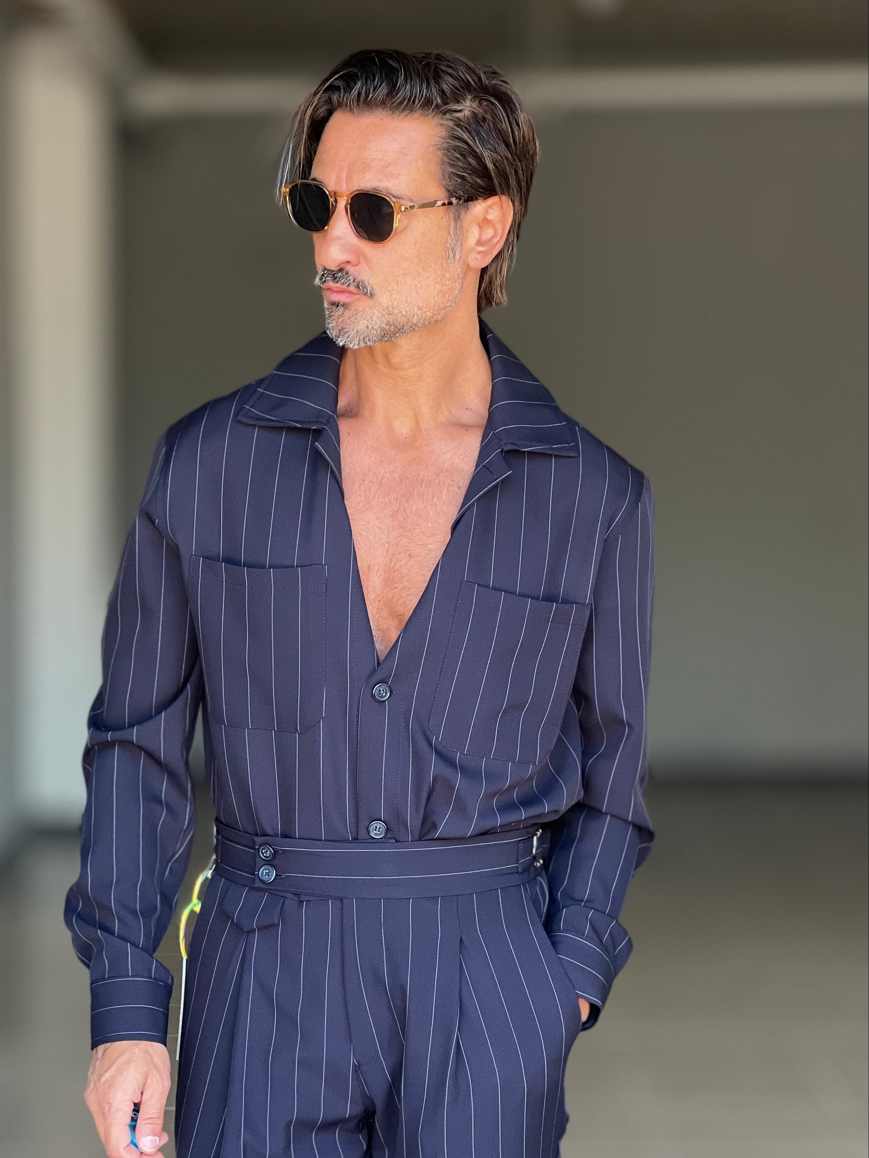 FILLJACKET BLU GESSATO RIGA LARGA  VISCOSA OVER FIT 0302 ABBINABILE  AL PANTALONE GESSATO  BLU GESSSATO RIGA LARGA 00302 (Copia)