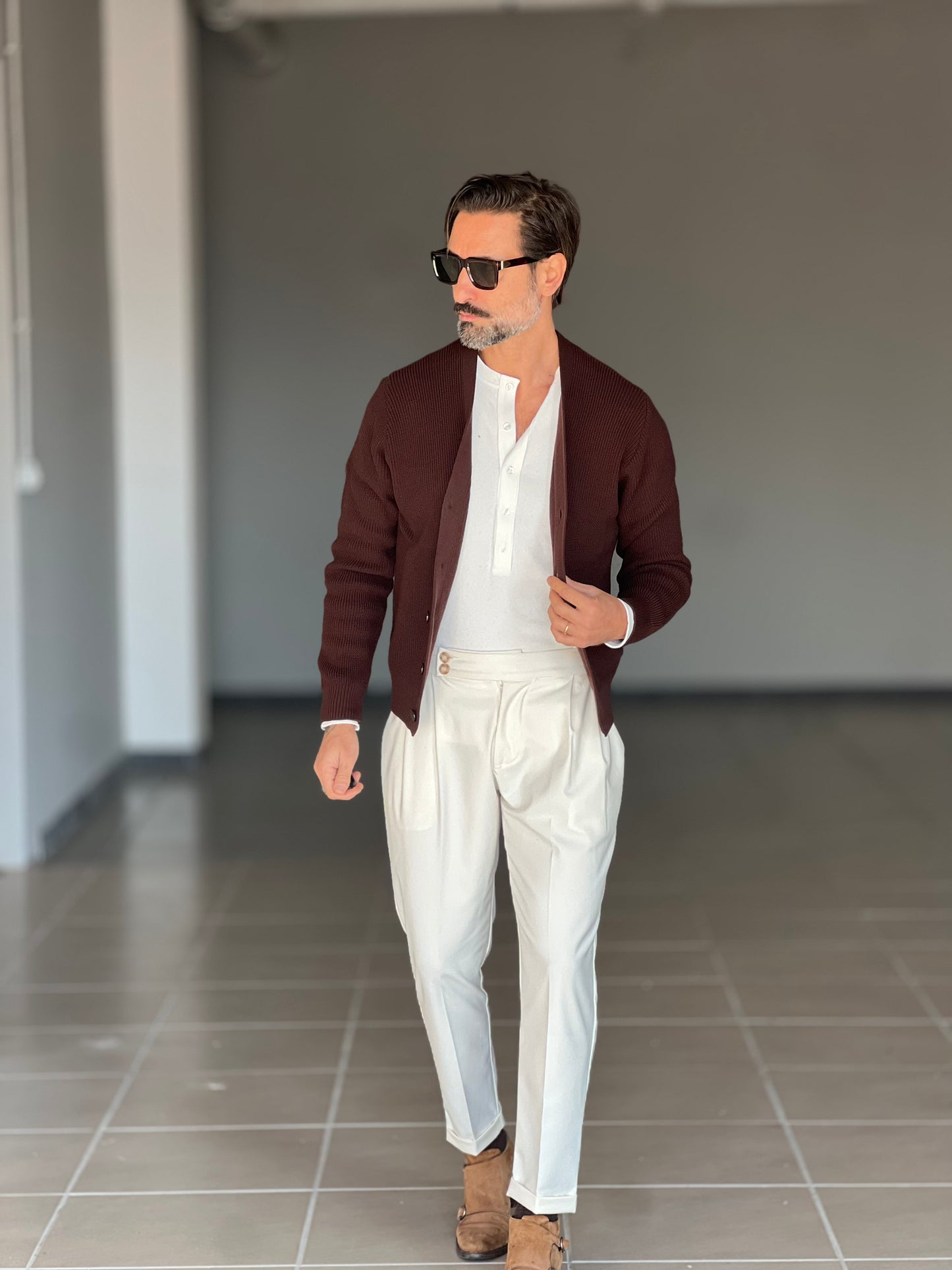 BEIGE COTTON OPEN CARDIGAN