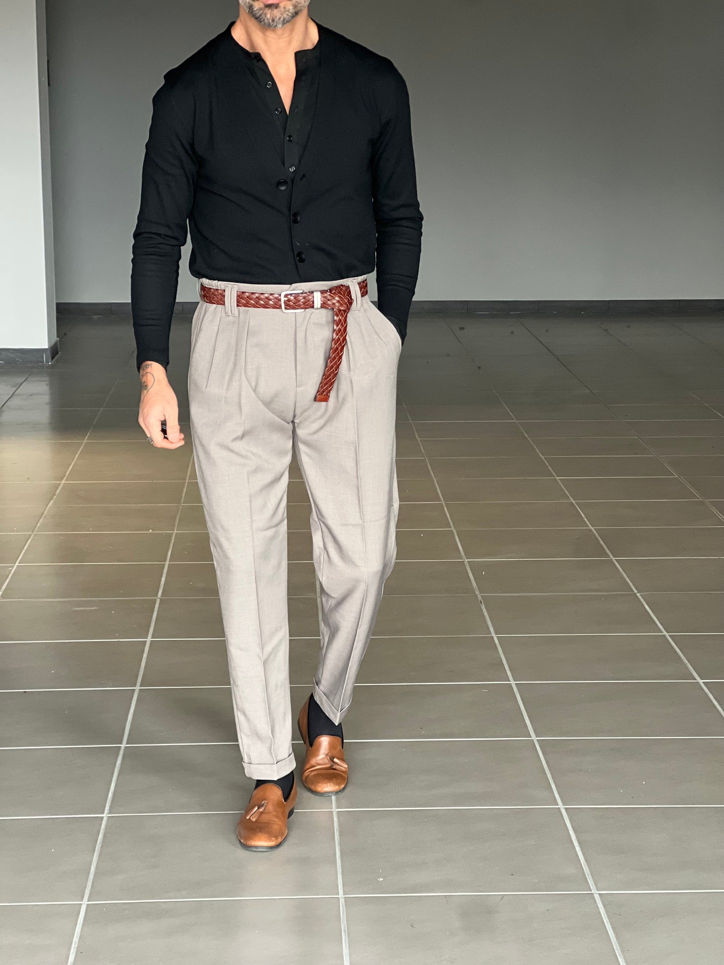 PANTALONE FANGO  VISCOSA FIAMMATO UNA PINCES