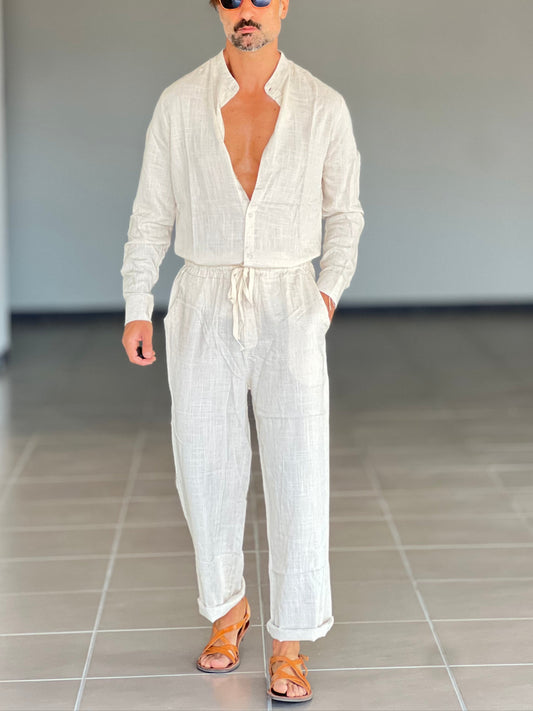 WHITE VISCOSE TROUSERS WITH REGULAR BOTTOM