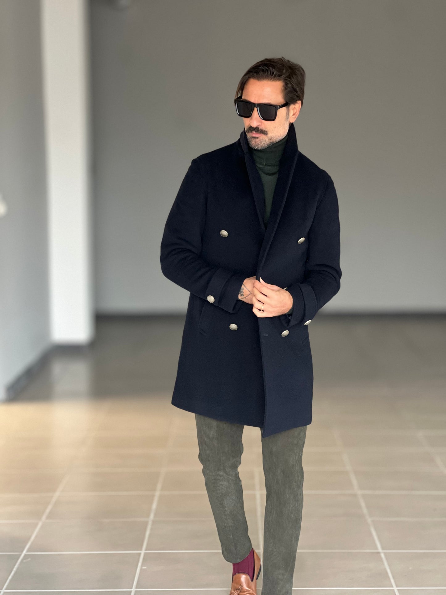 BLUE HIGH NECK COAT