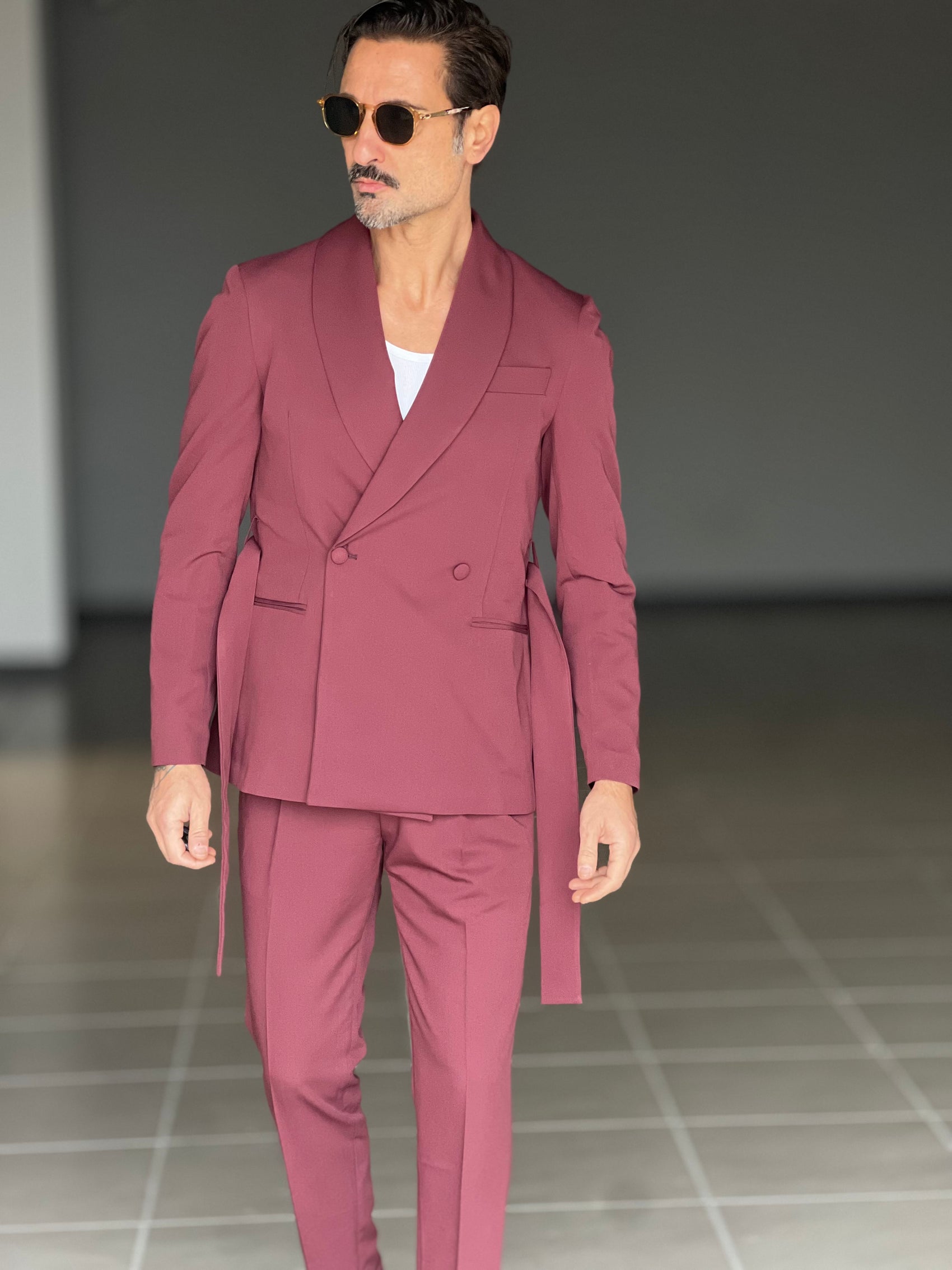 ABITO  PRUGNA DOPPIOPETTO VISCOSA CINTURA IN VITA