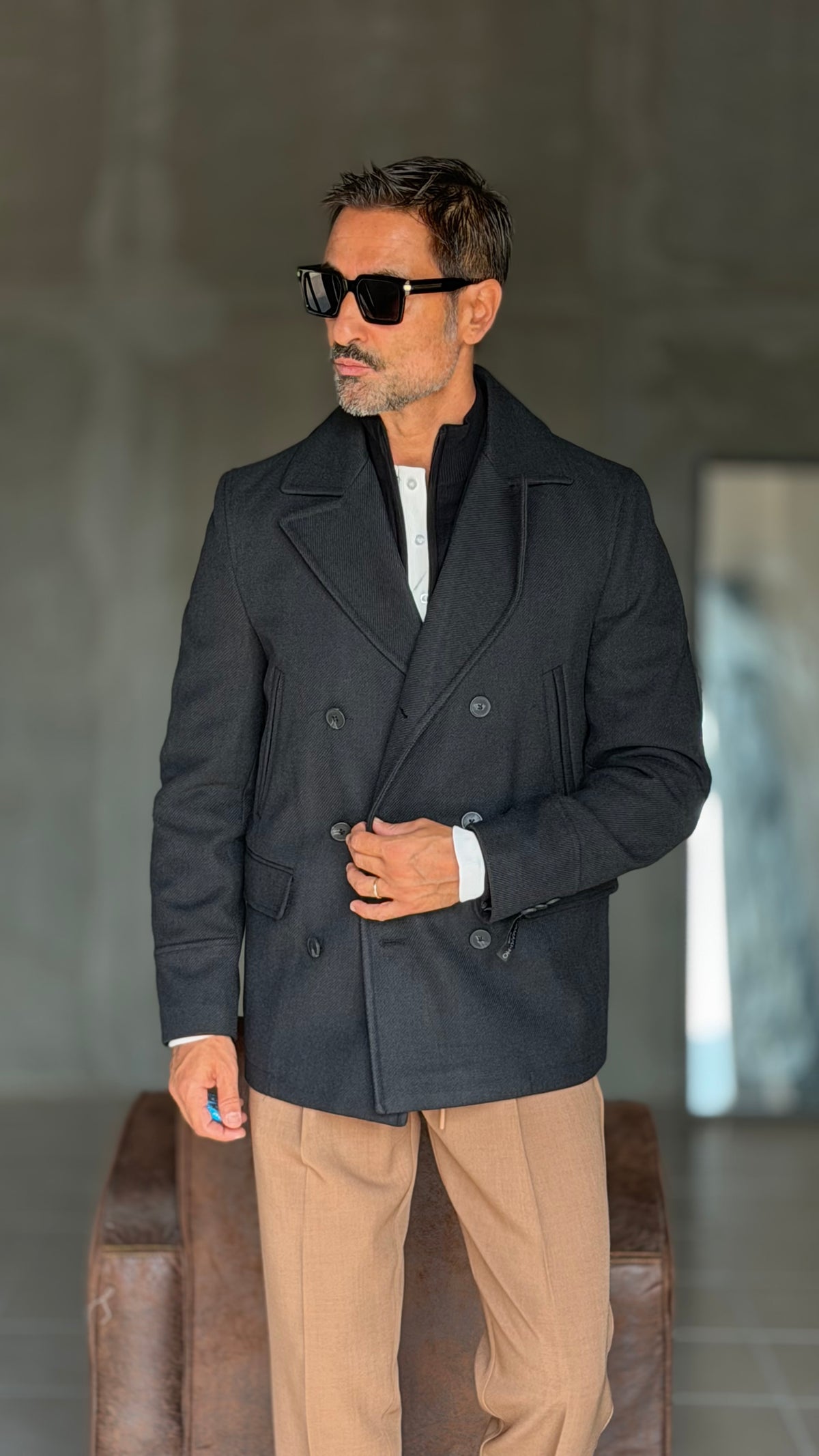 BLUE HIGH NECK COAT