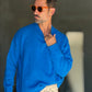 PULLOVER TURCHESE CROP MISTO LANA EFFETTO SHETTLAND