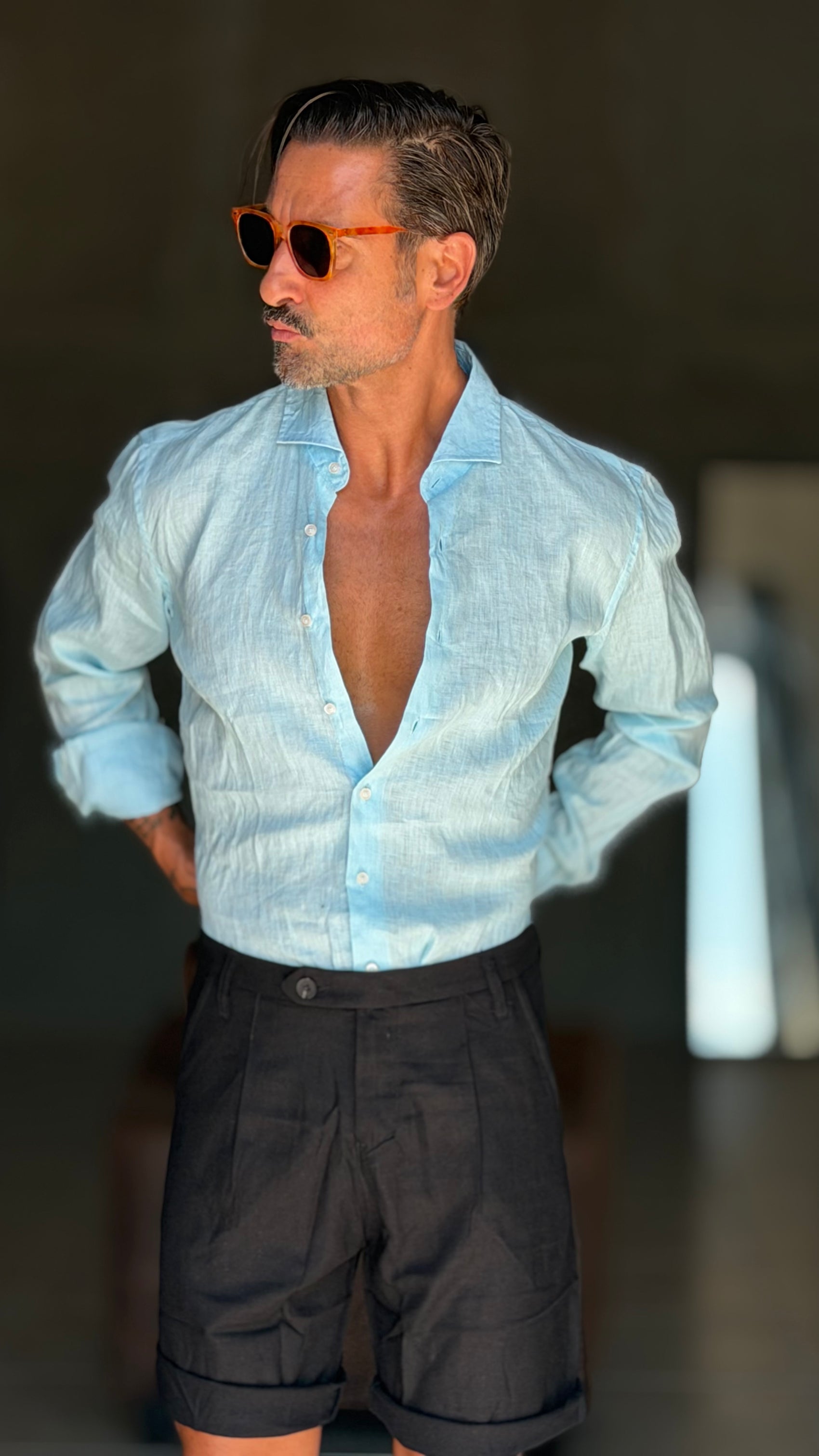 CAMICIA CELESTE CIELO   LINO