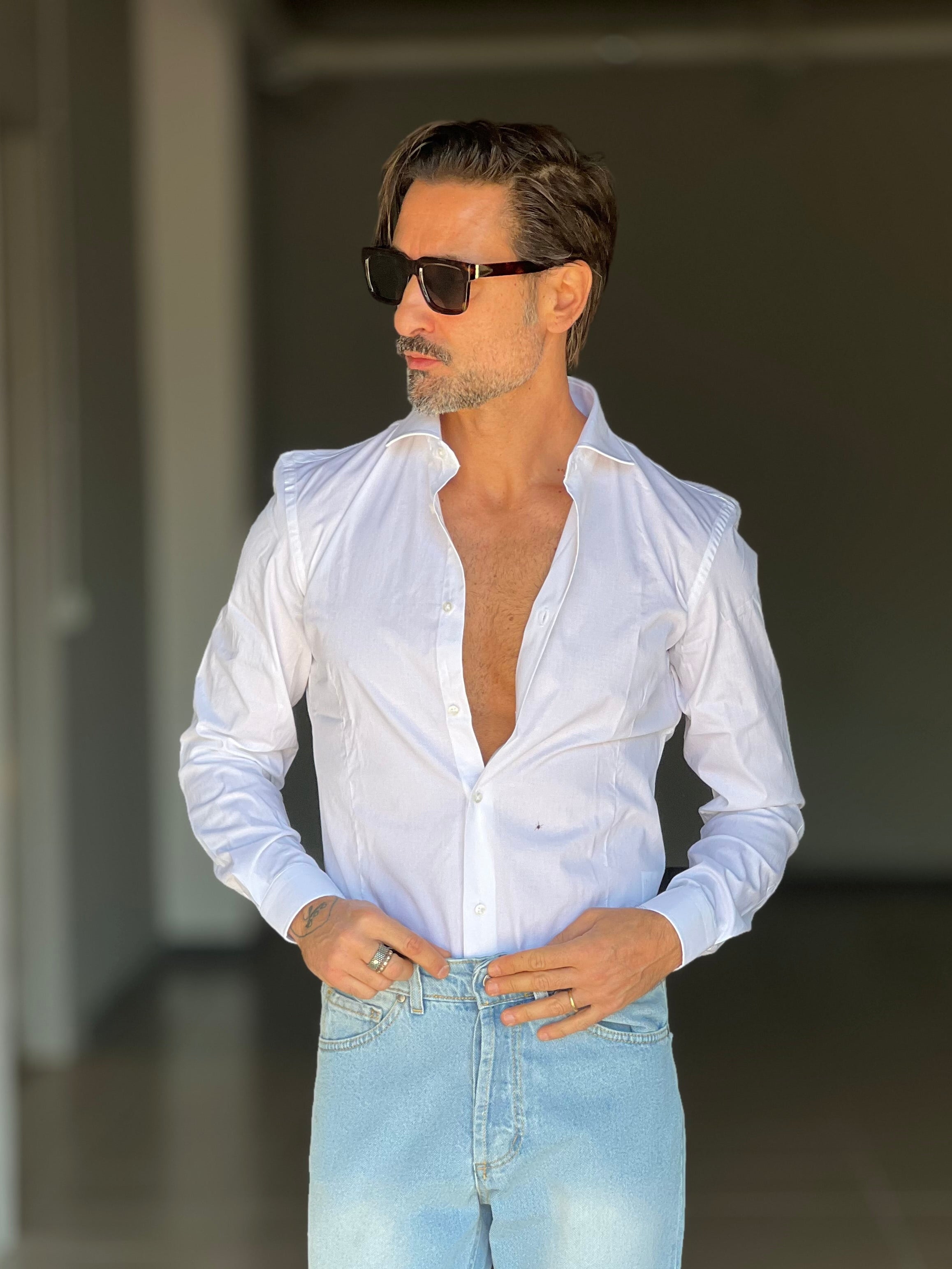 NEW CAMICIA BIANCA POPELINE DI COTONE STRECH