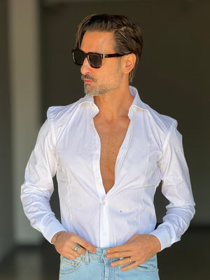 NEW CAMICIA BIANCA POPELINE DI COTONE STRECH 0044