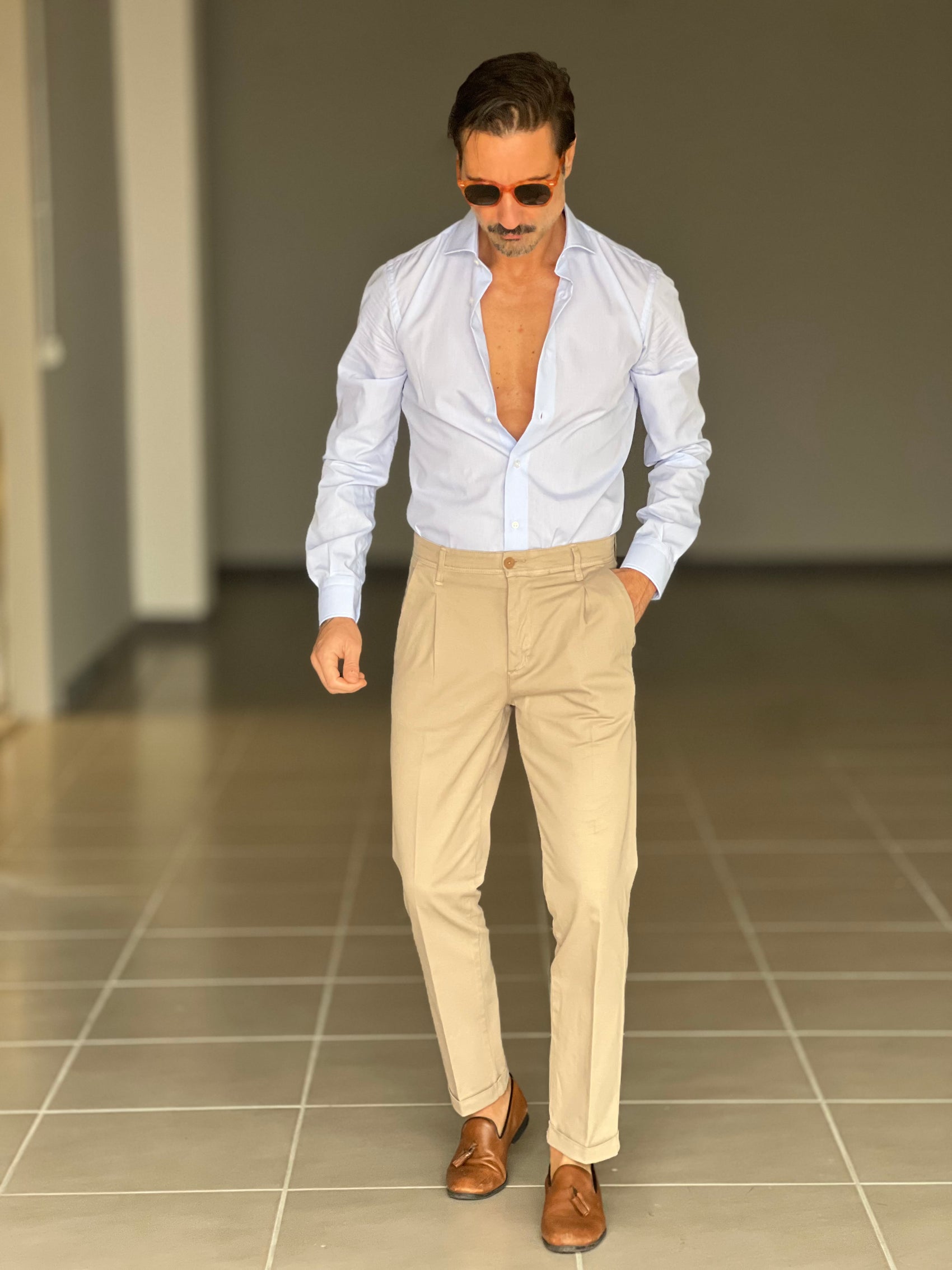 CAMICIA DEPOT CELESTE MADONNA MICROFANTASIA   COTONE DOPPIO RITORTO