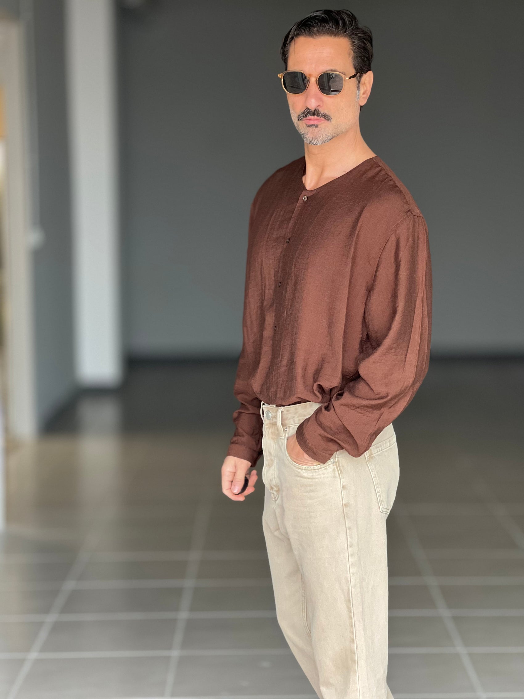 CAMICIA MORO COREANA GIROCOLLO COTENE VISCOSA