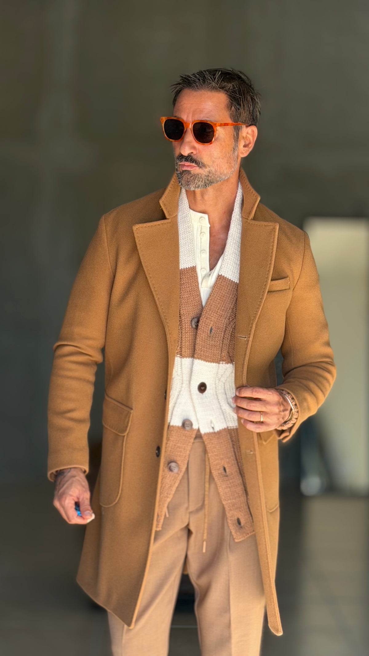 CAPPOTTO CAMMELLO EFFETTO PANNO  MONOPETTO SPALLONE E MARTINGALA 334