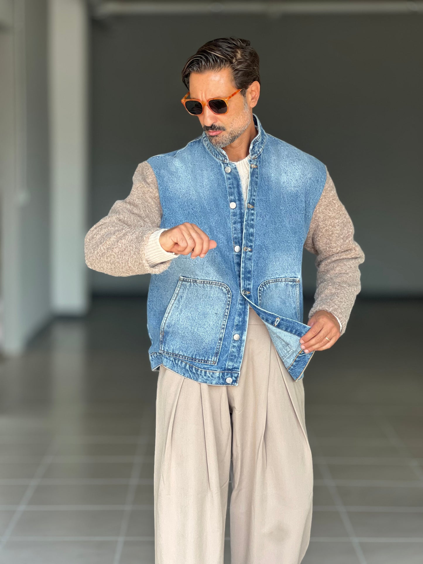 GIACCA DENIM DELAVE' MANICHE IN MAGLIA