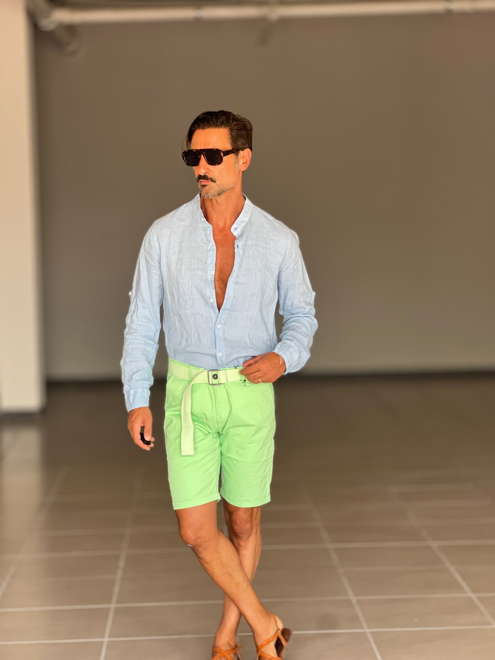 BERMUDA PANTALONE VERDE MELA  COTONE INSERTO CINTURA