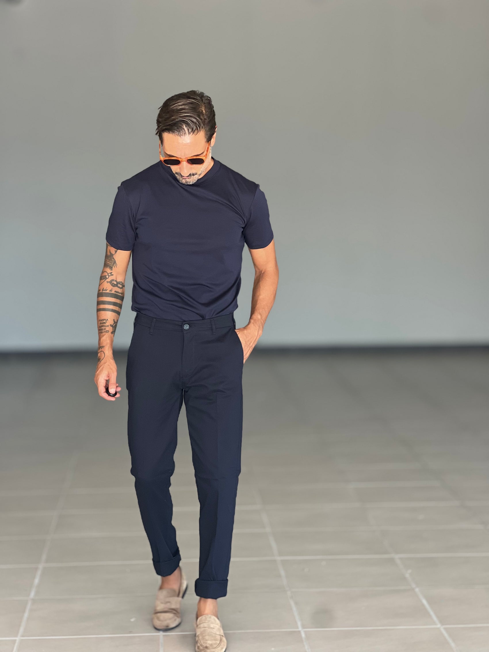 *PANTALONE  BLU NAVY  GABARDINE DI COTONE