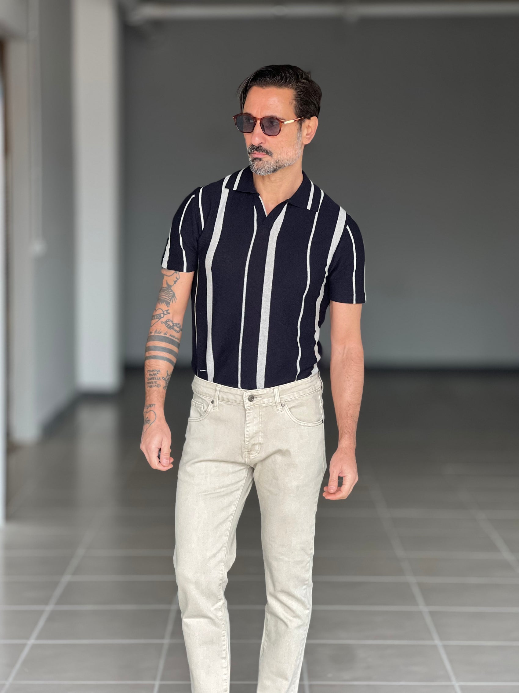 POLO BLU MISTO LINO BICOLORE