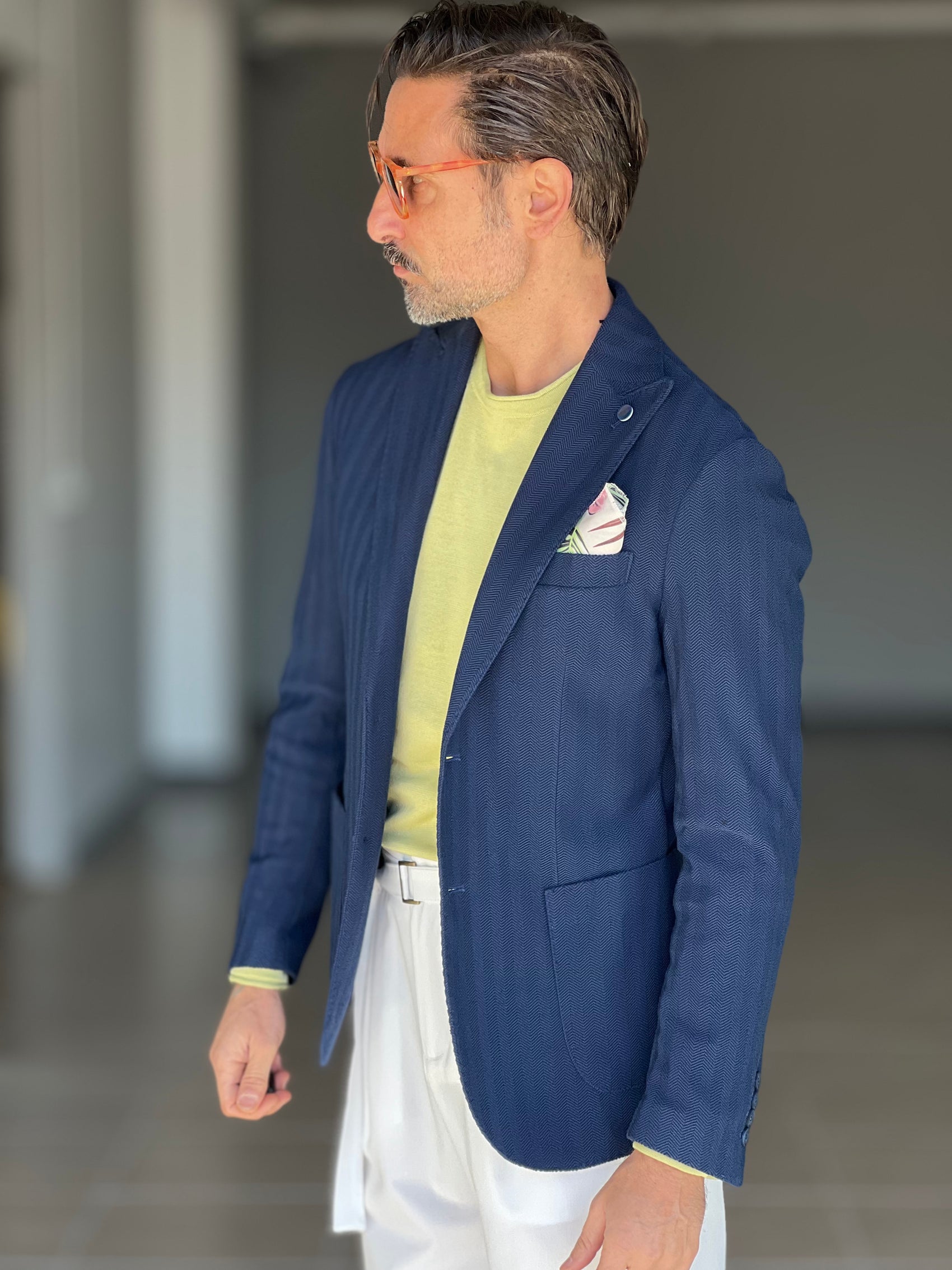 GIACCA  BLU ROYAL SPIGATA IN TINTA  STRECH MONOPETTO