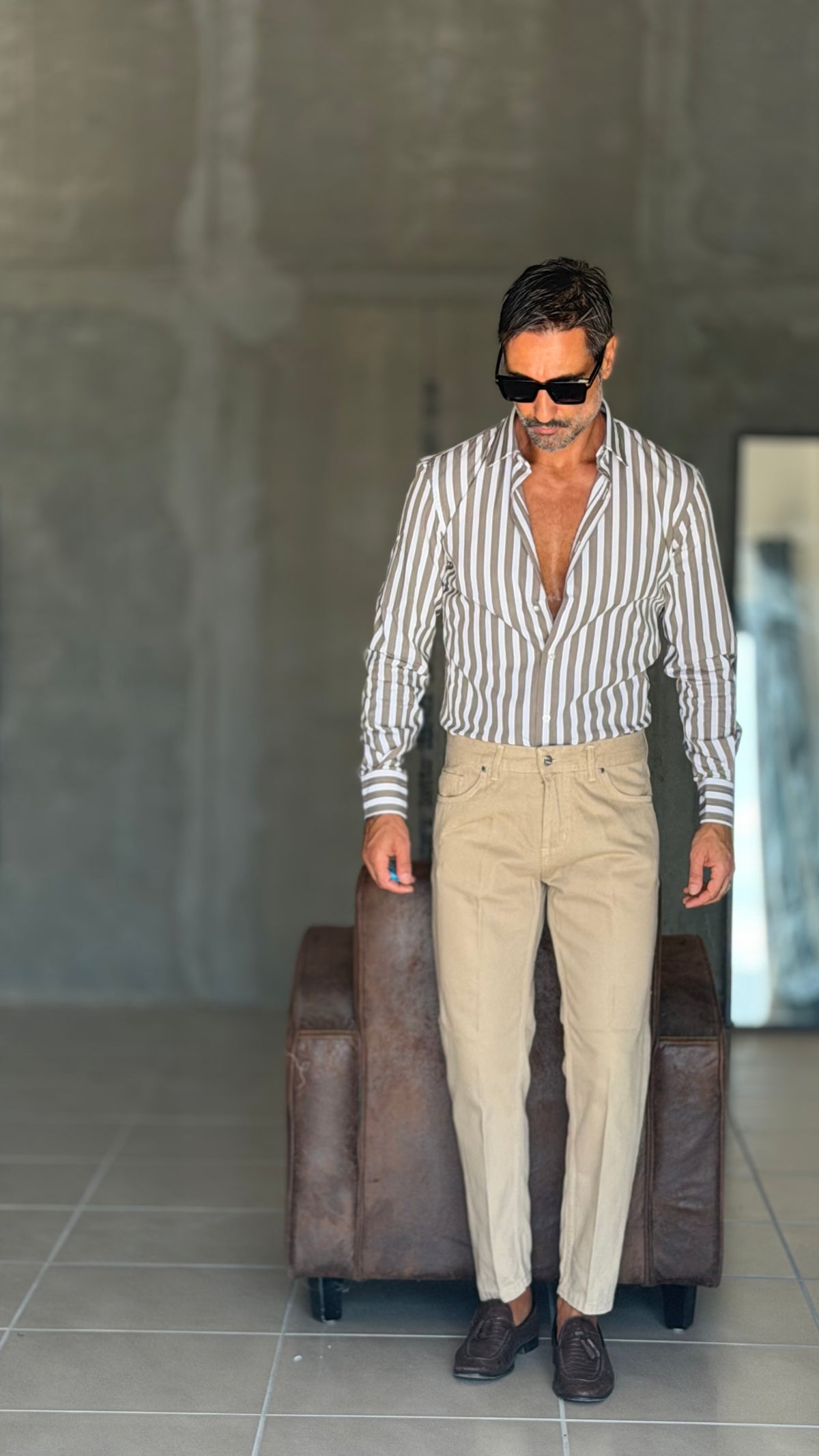 CAMICIA  BACCHETTA TORTORA GRANDE STRETCH
