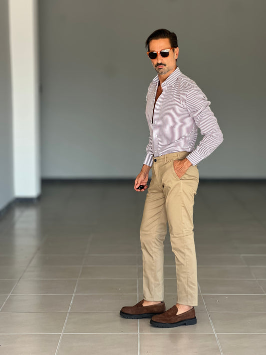 PANTALONE  CAMMELLO GABARDINE DI COTONE