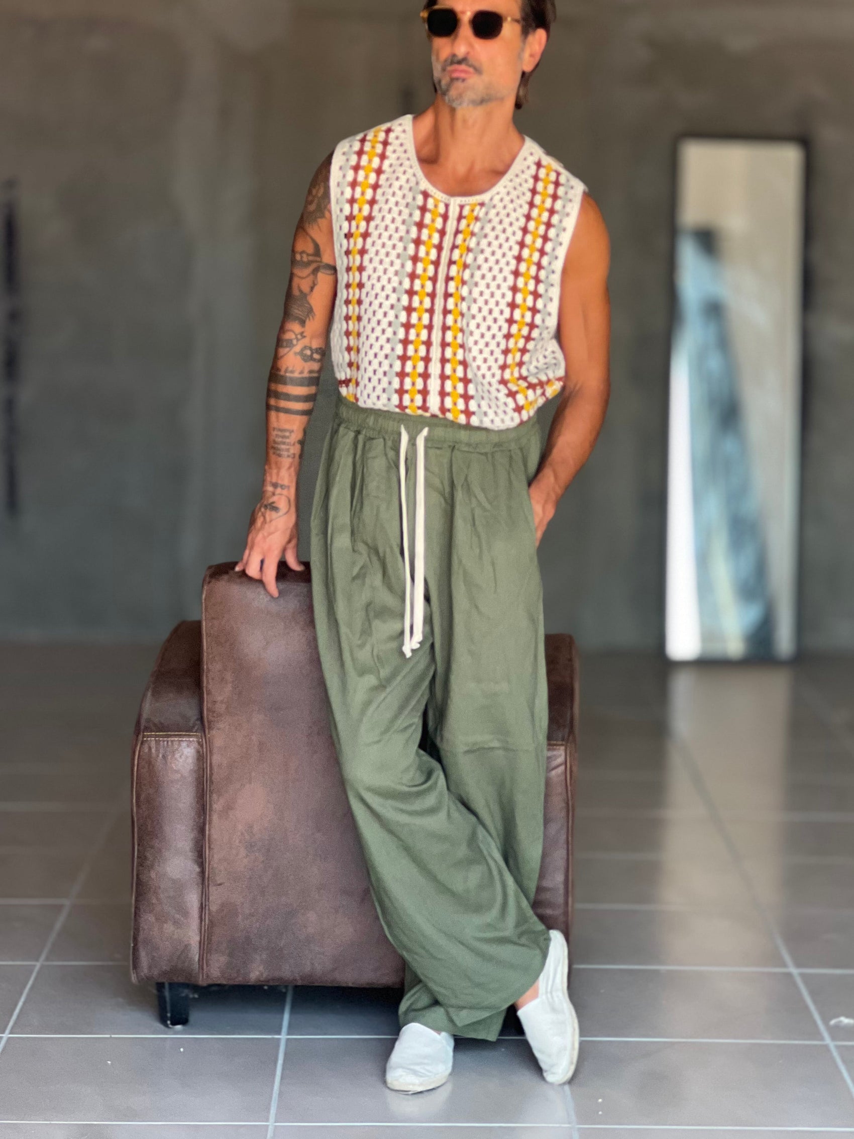 PANTALACCIO  VERDE MILITARE LINO