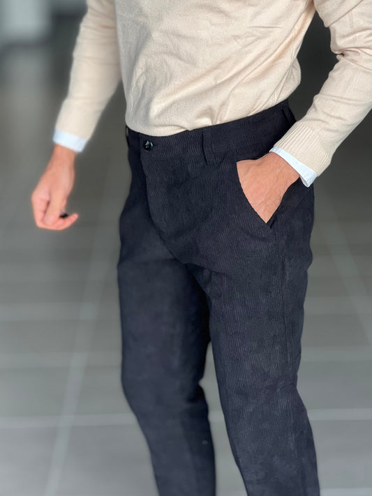 PANTALONE NERO VELLUTO MILLERIGHE GAMBA DRITTA TASCA AMERICA