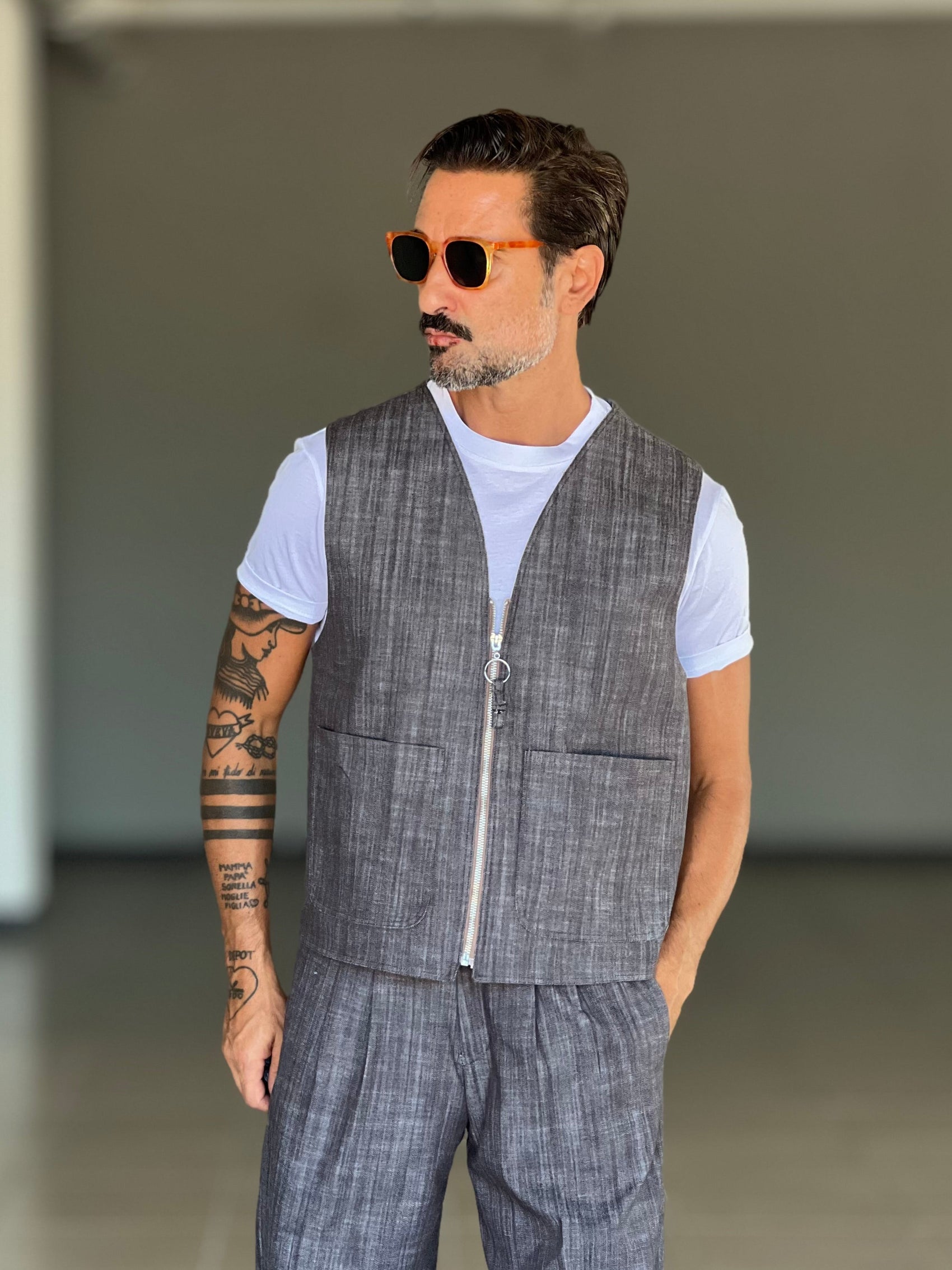 GILET  MORO  FIAMMATO ZIP STONDATO PETRO'