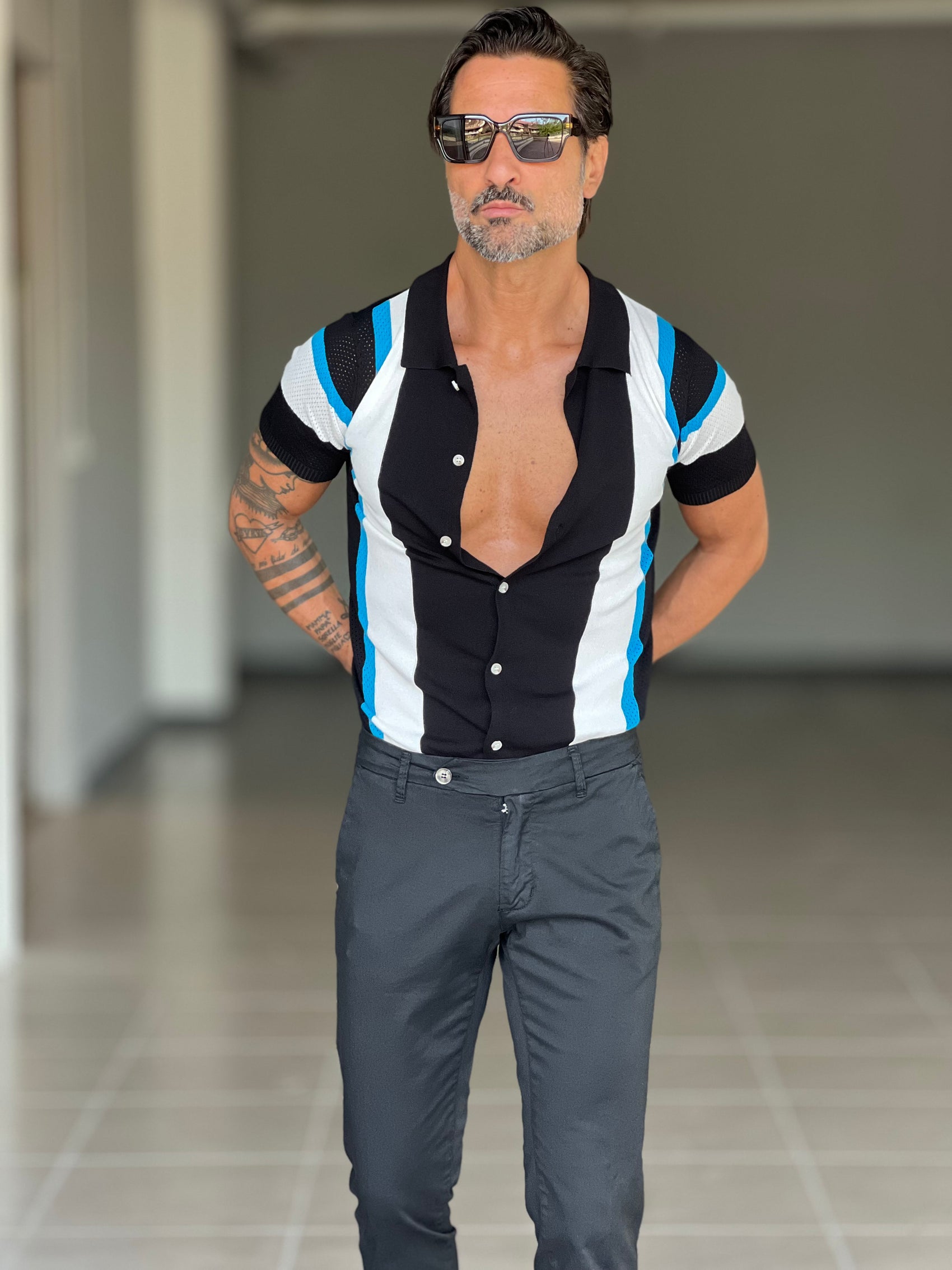 BLUE THREAD COTTON CREW NECK SWEATER