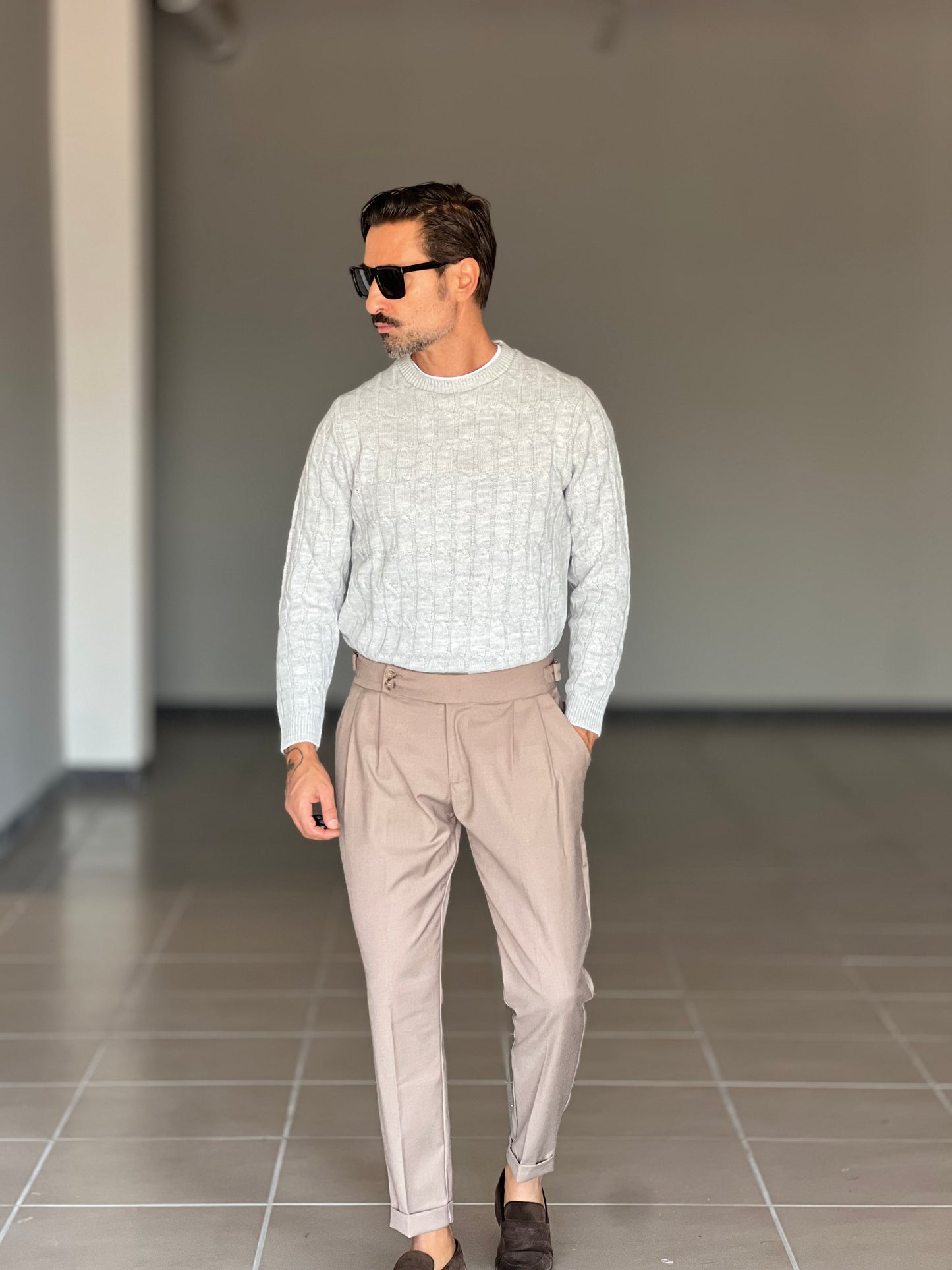 BLUE THREAD COTTON CREW NECK SWEATER