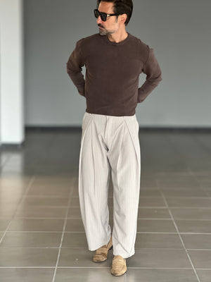 PANTALONE BEIGE   DOPPIA  PINCES  GESSATO BALOON VISCOSA