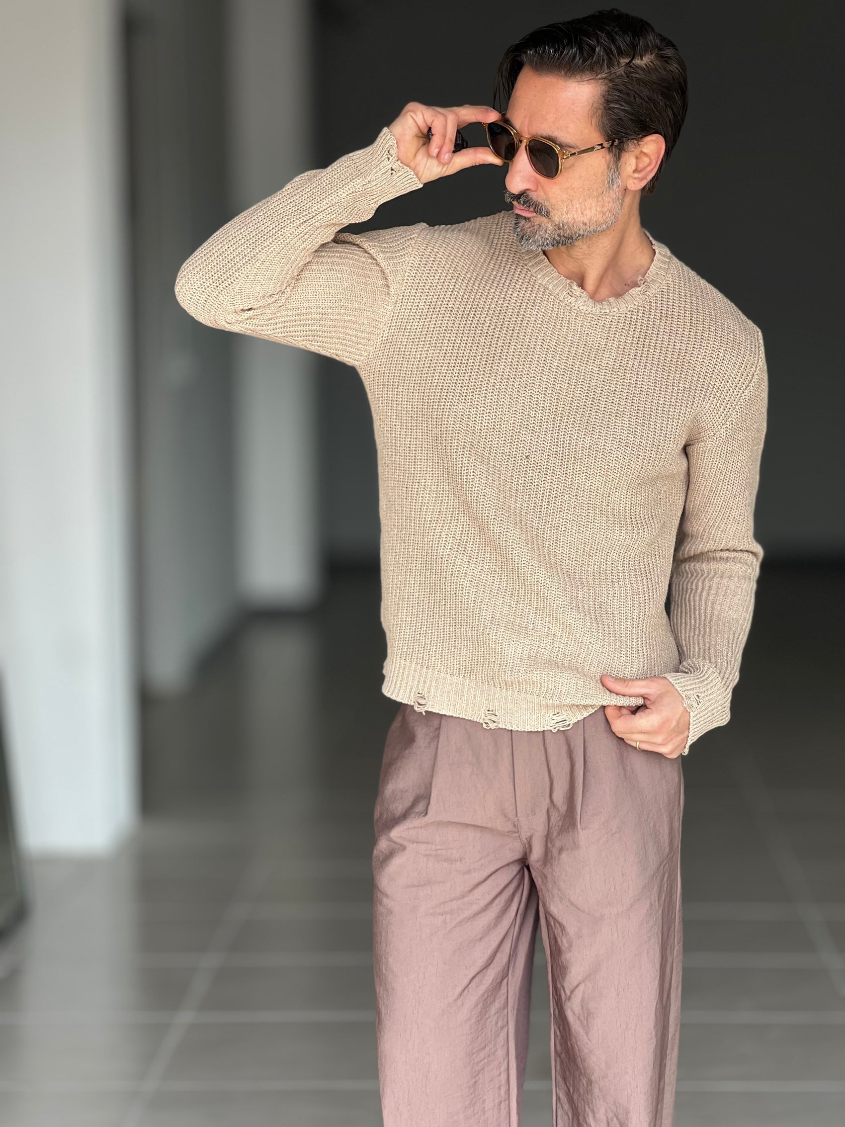 MAGLIA  BEIGE  GIROCOLLO COSTA INGLESE BL11