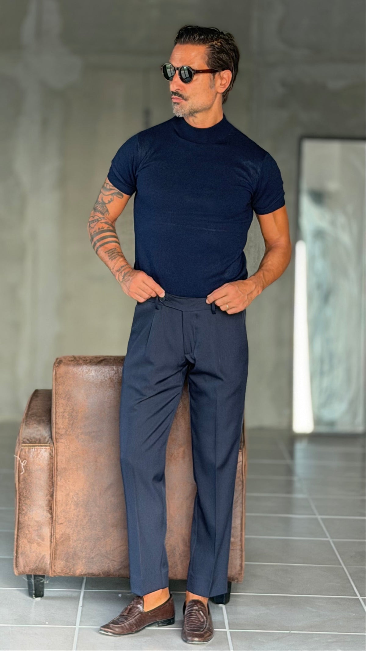 PANTALONE  BLU  DOPPIAPINCES VISCOSA E MISTI