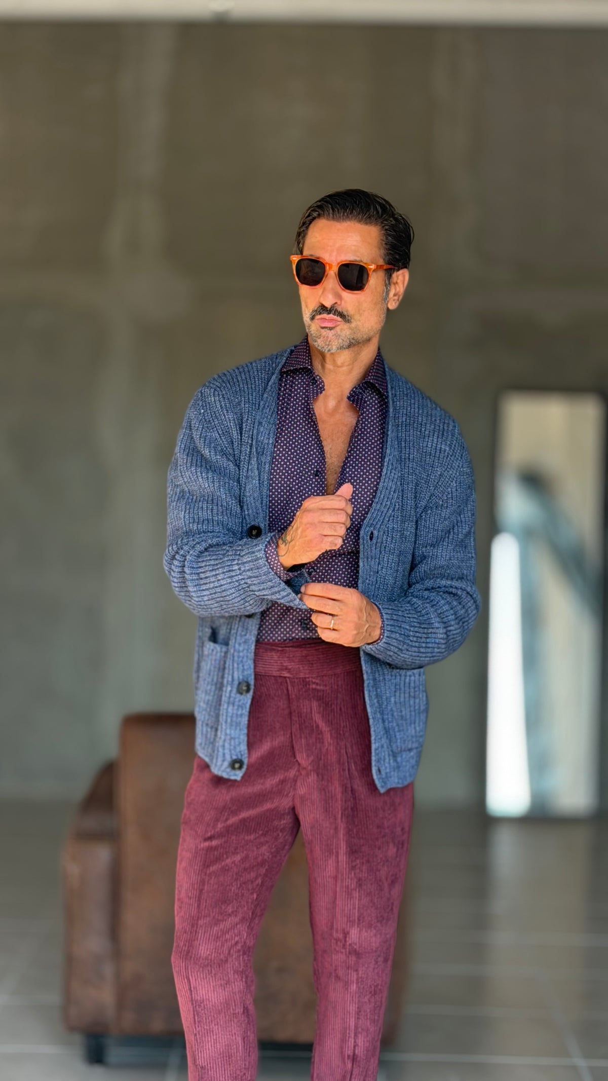 CARDIGAN POLVERE   LANA ALPACA VISCOSA MAGLIA INGLESE ALTATENSIONE