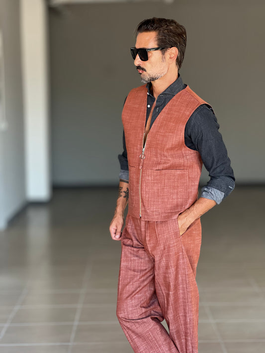 GILET  MATTONE  FIAMMATO ZIP STONDATO PETRO'