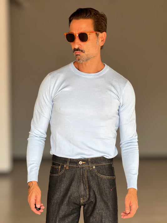 MAGLIA GIRO CELESTE VISCOSA E MISTI