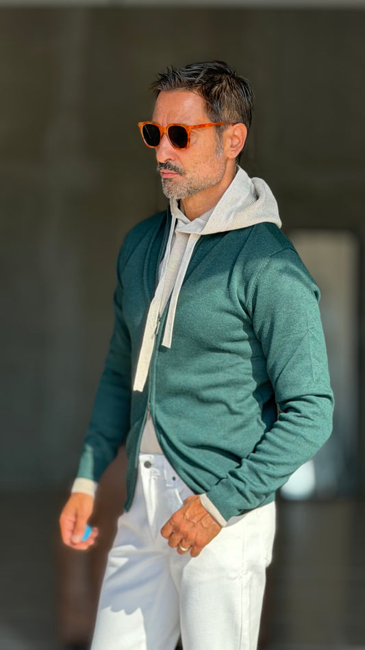 CARDIGAN  VERDE  RASATO DOPPIA ZIP  HAMAKI-HO VISCOSA E MISTI