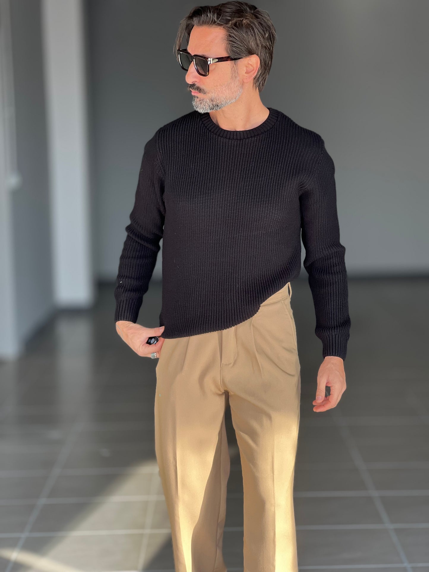 BLUE THREAD COTTON CREW NECK SWEATER