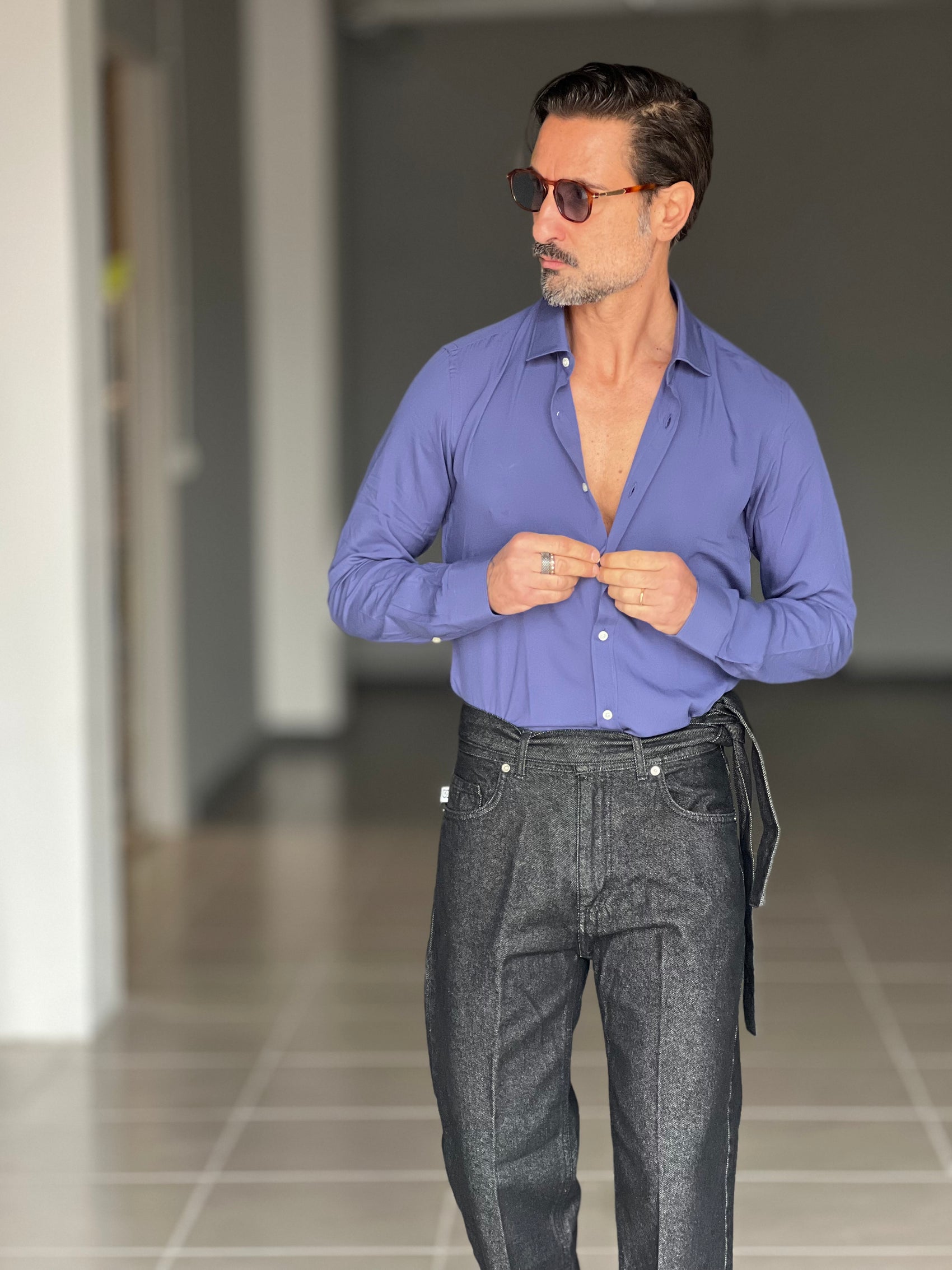 CAMICIA DEPOT  BLU INDACO COLLO PICCOLO POPELINE  DI COTONE DOPPIORITORTO 0022