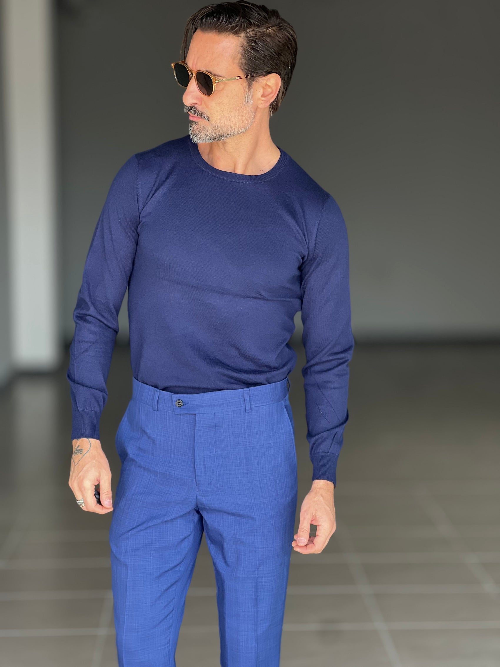 MAGLIA  GIRO BLU  FILO COTONE RASATO