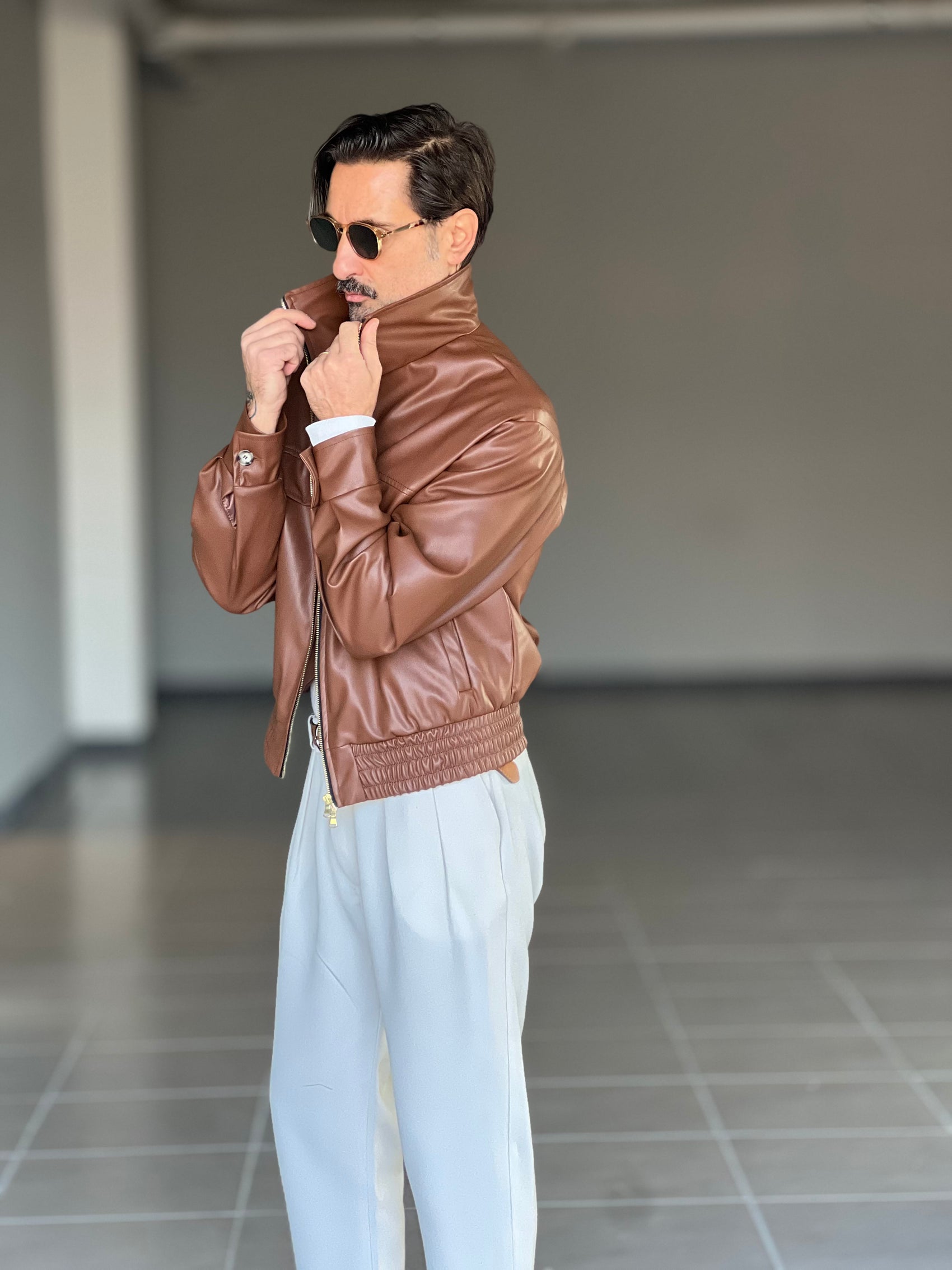 GIUBBINO CUOIO  ECOPELLE CROP OVERSIZE