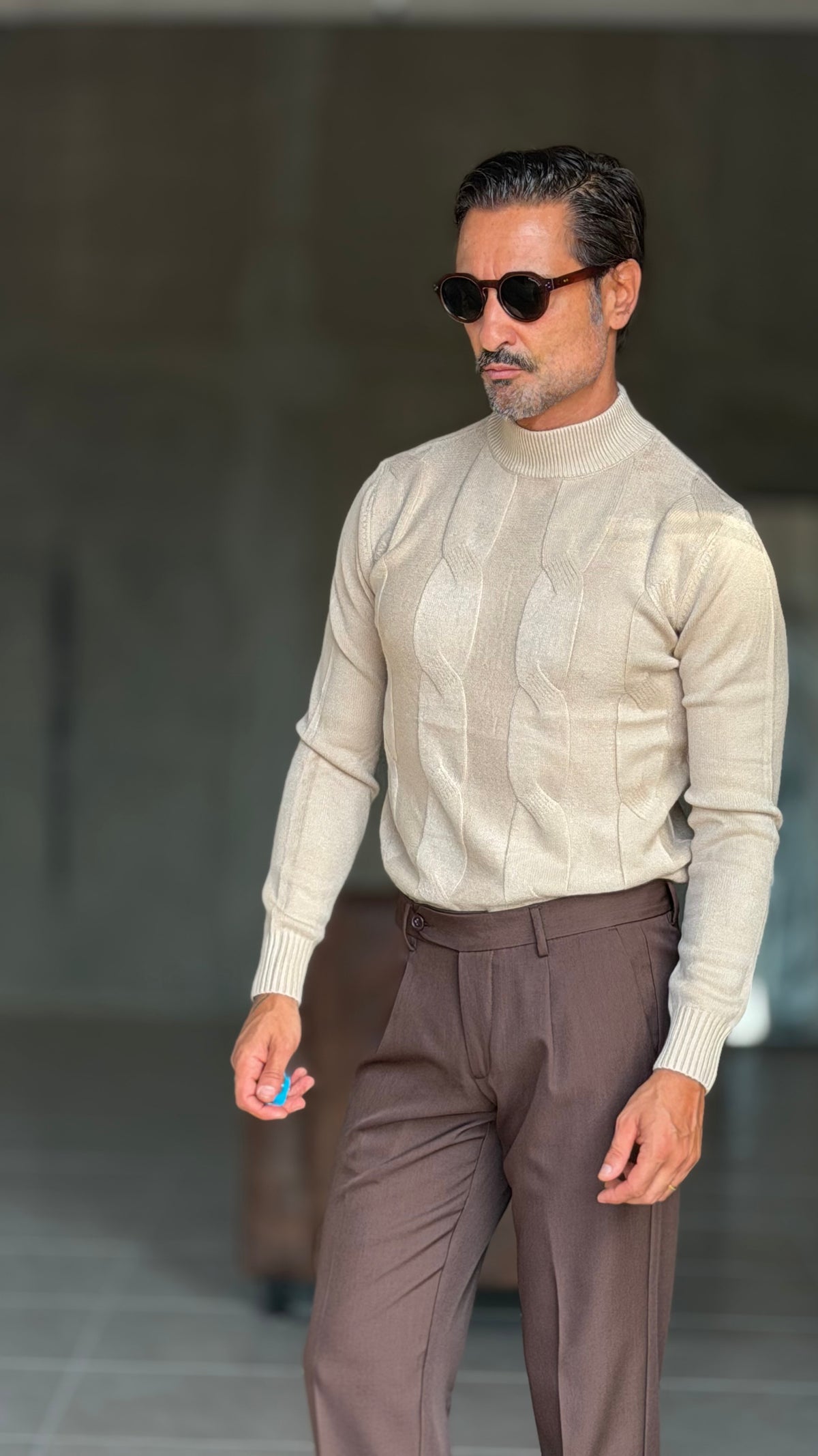 PULLOVER BEIGE  MEZZO COLLO TRECCIA VISCOSA
