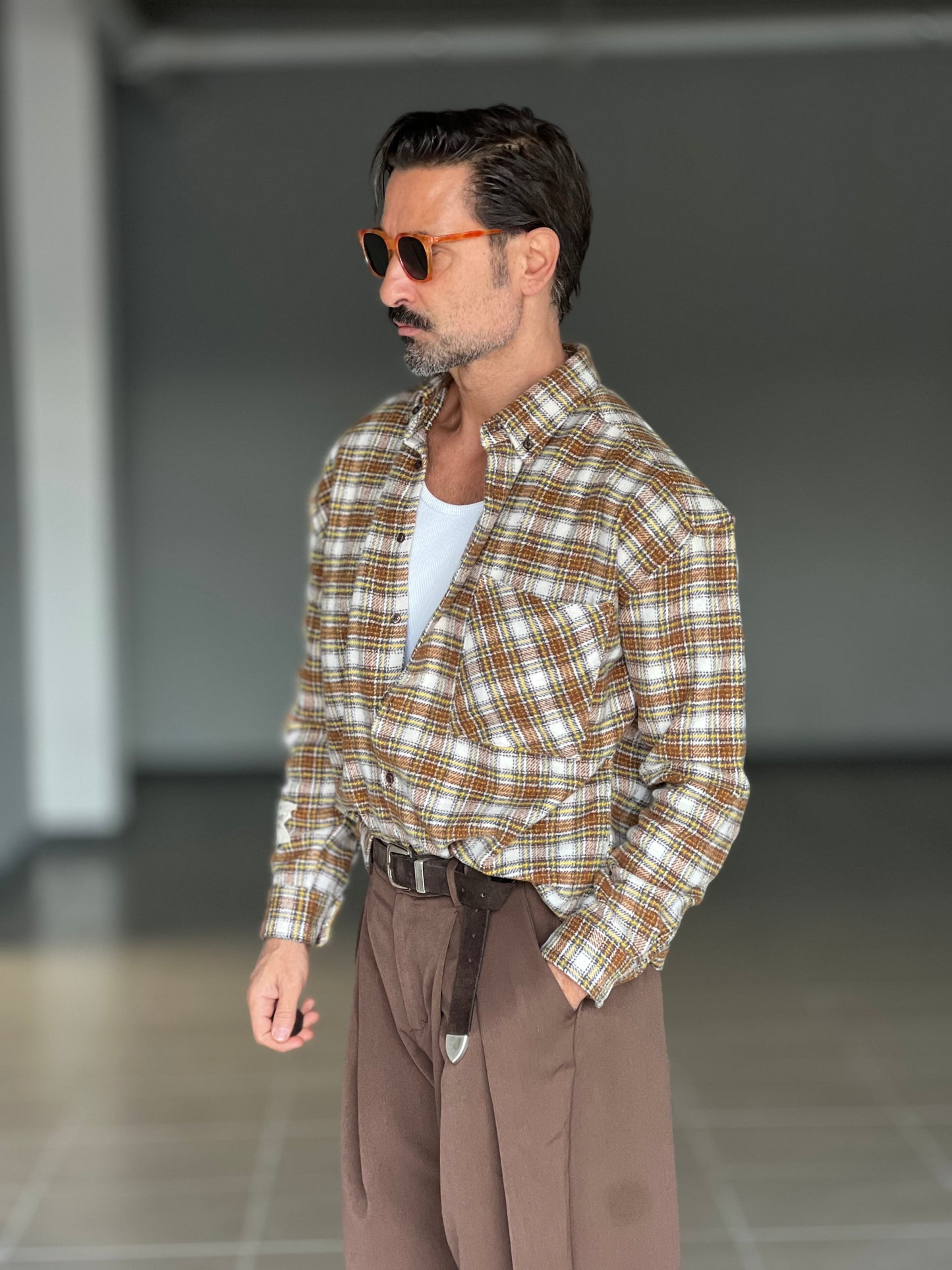 CAMICIA FLANELLA TARTAN CAMMELLO E PANNA