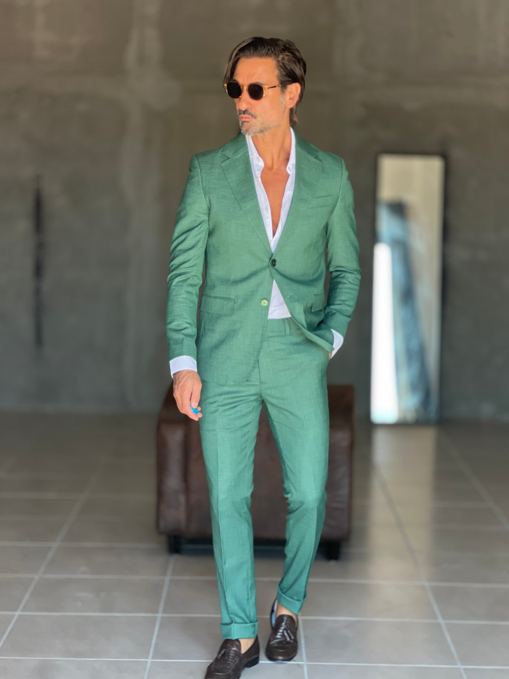 ABITO VERDE FOGLIA FIAMMATO MONOPETTO 554