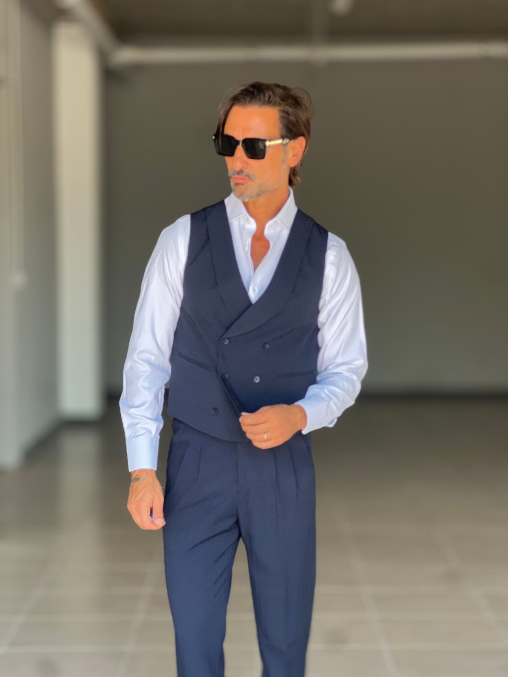 ABITO BLU  MONOPETTO  3 PEZZI  TRAMATO GILET PETRO'