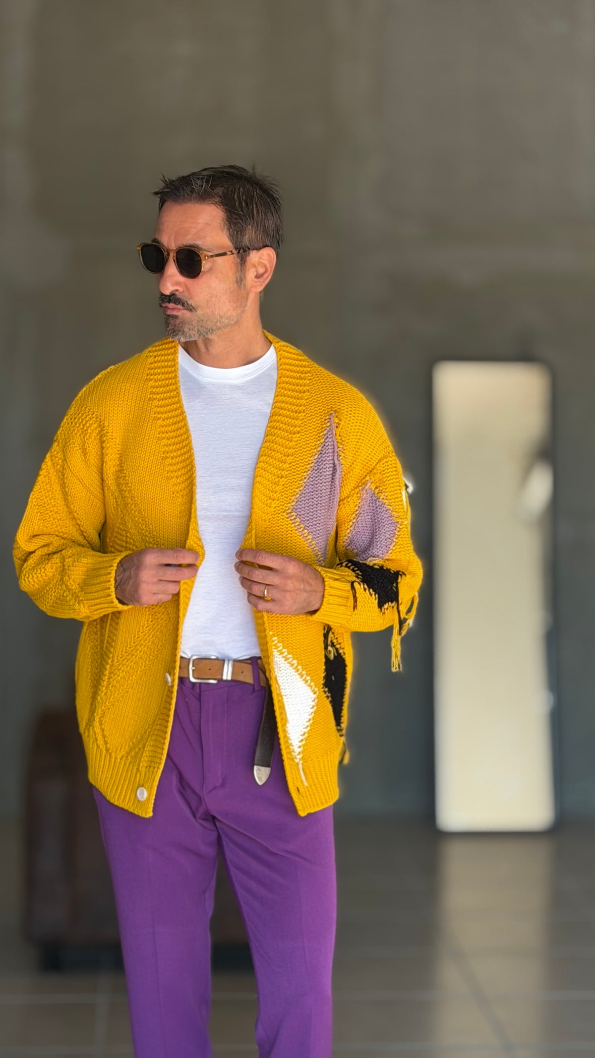 CARDIGAN GIALLO ROMBO   CROP  FIT  PESANTE