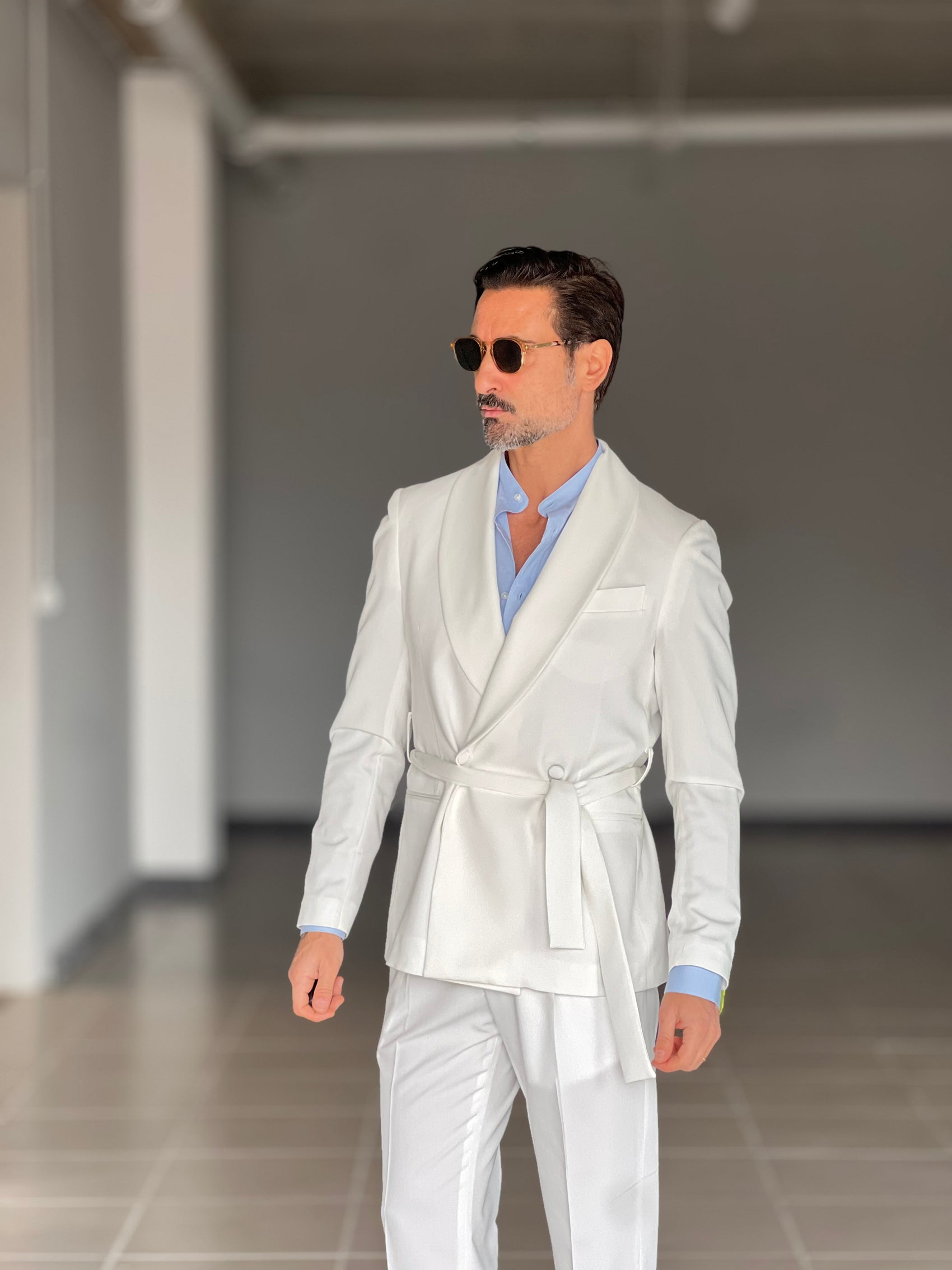 ABITO BIANCO DOPPIOPETTO VISCOSA CINTURA IN VITA