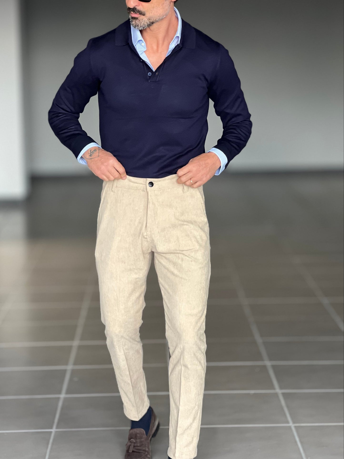 PANTALONE CREMA VELLUTO MILLERIGHE GAMBA DRITTA TASCA AMERICA